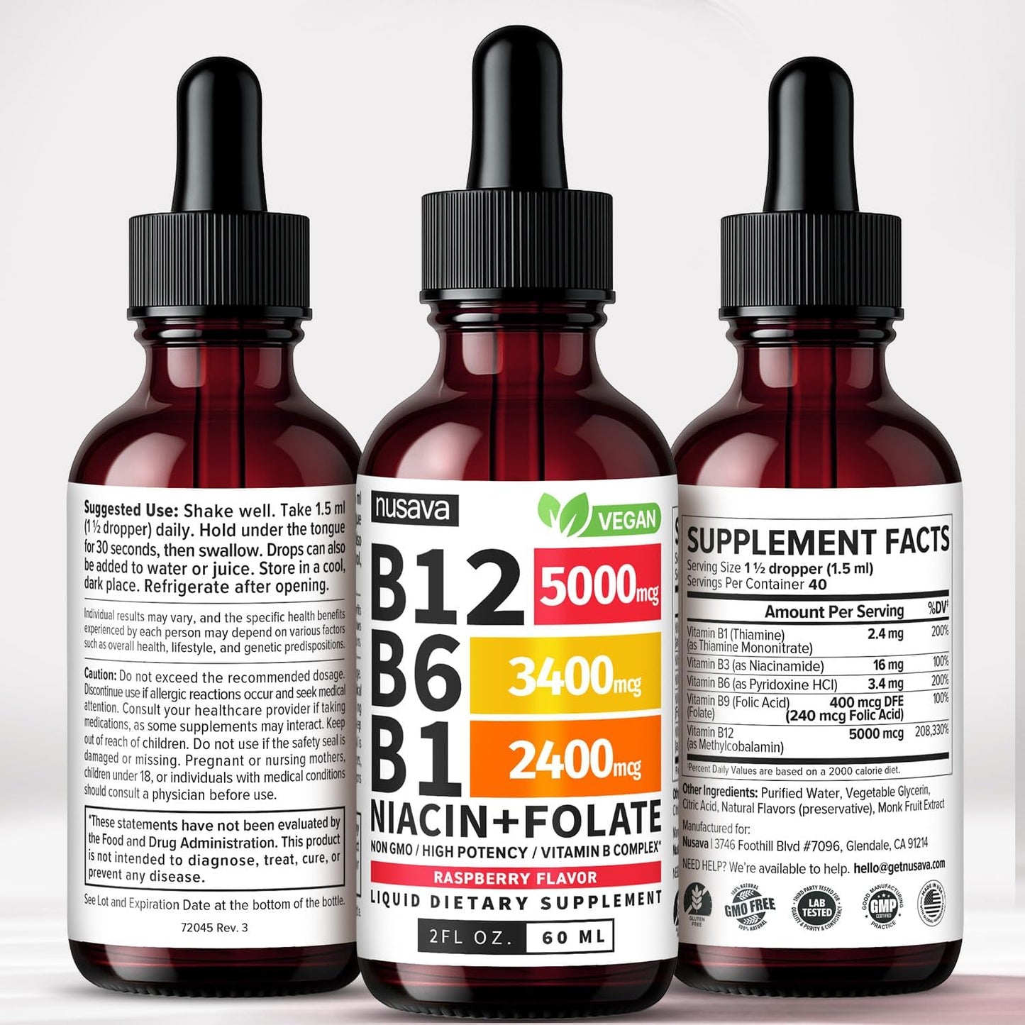2-Pack Liquid Vitamin B12 and B6 Drops, Sublingual Vitamin B Complex B12