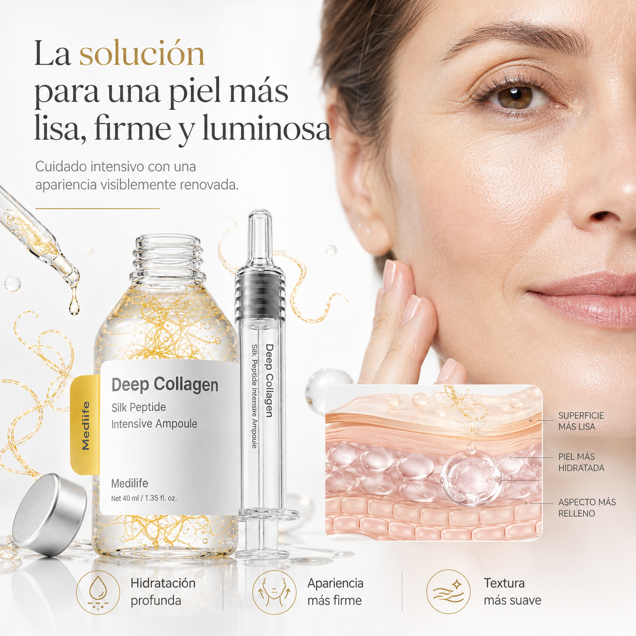 Ampolla Intensiva de Colágeno y 30 Péptidos para Suavizar Arrugas y Reafirmar la Piel – 40 ml