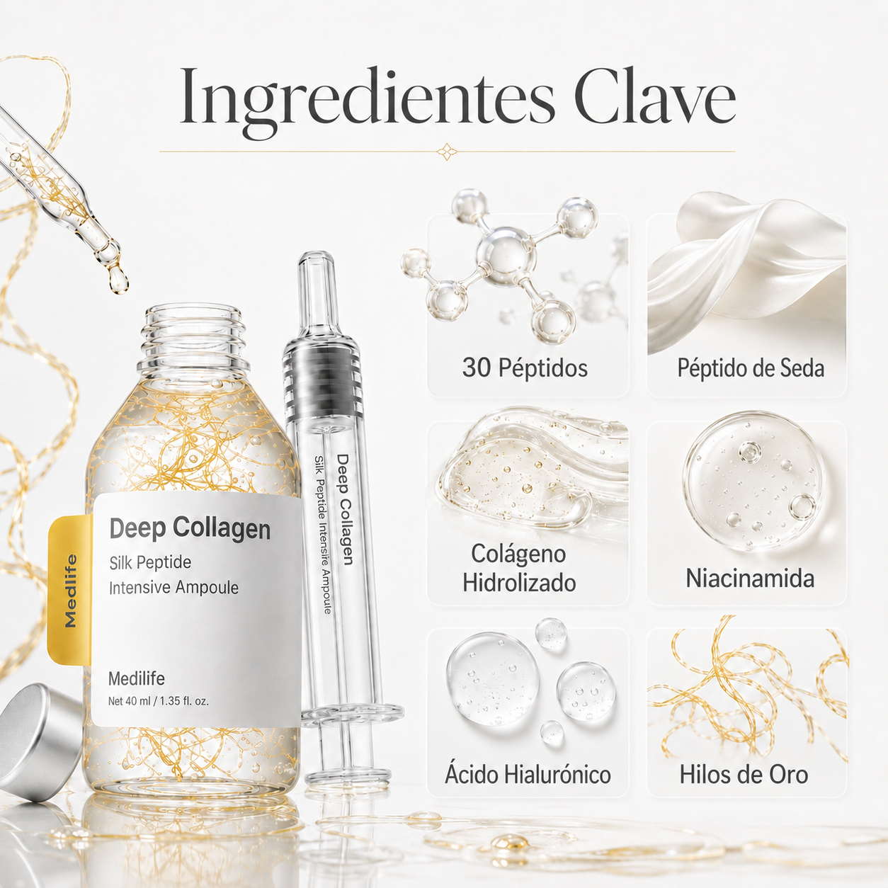 Ampolla Intensiva de Colágeno y 30 Péptidos para Suavizar Arrugas y Reafirmar la Piel – 40 ml