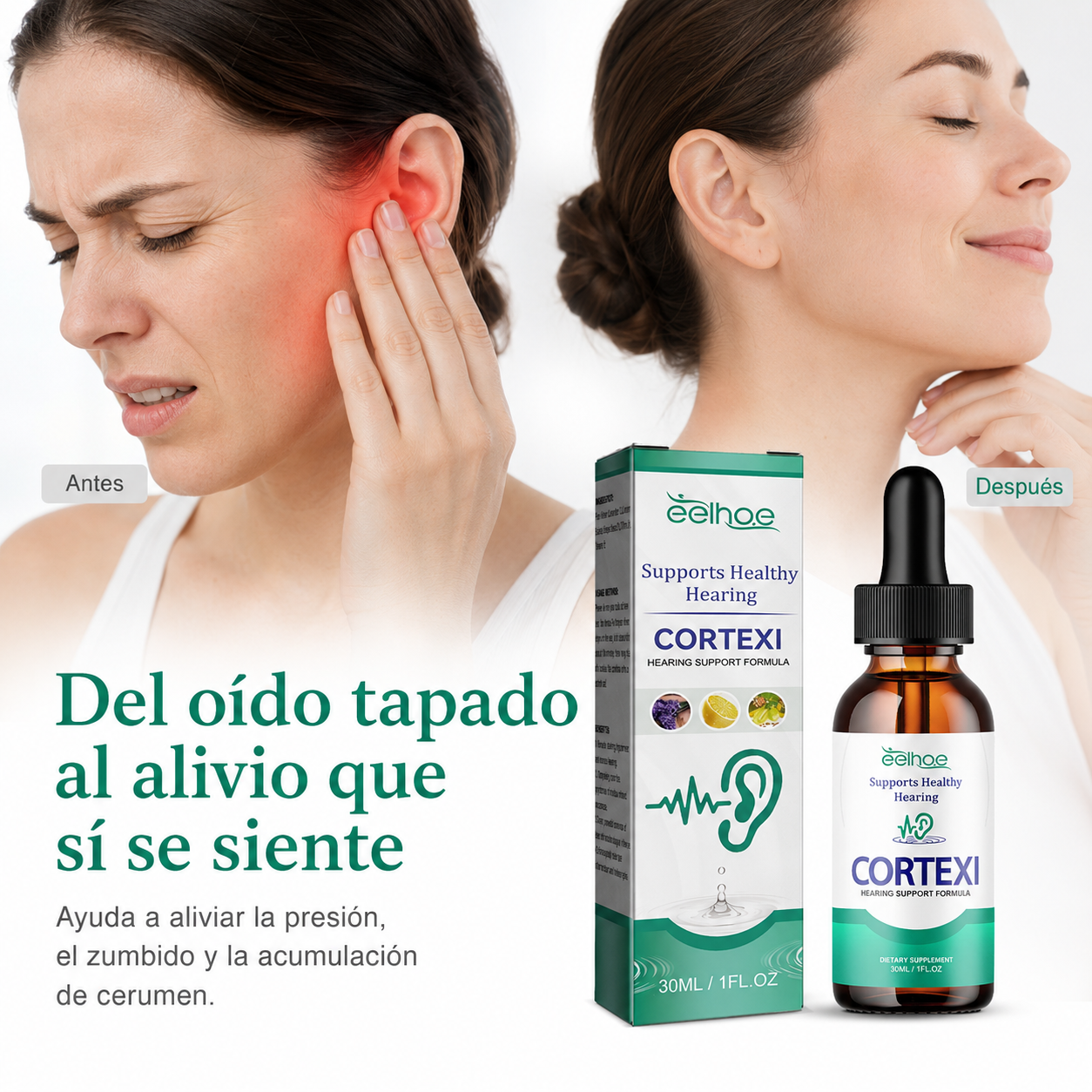Fórmula Auditiva para Oído Tapado, Zumbido, Dolor ó Acumulación de Cerumen – 30 ml