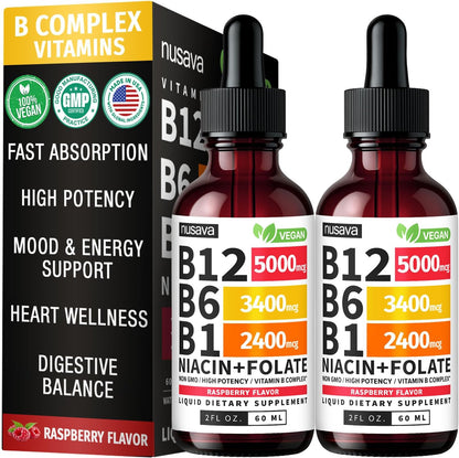 2-Pack Liquid Vitamin B12 and B6 Drops, Sublingual Vitamin B Complex B12