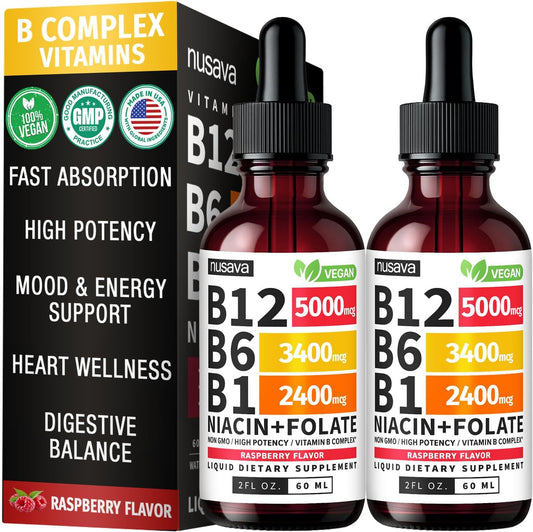 2-Pack Liquid Vitamin B12 and B6 Drops, Sublingual Vitamin B Complex B12