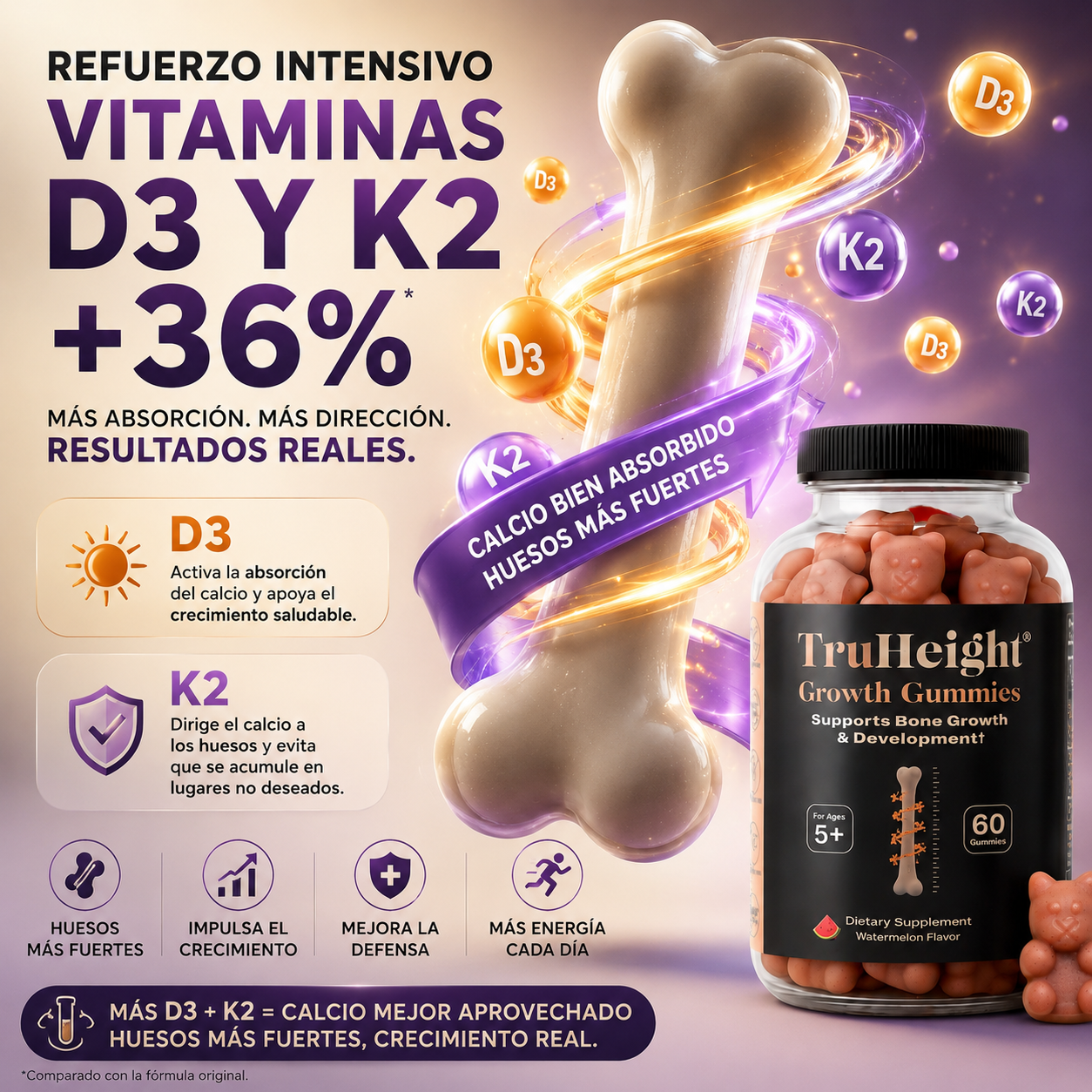 Refuerzo Intensivo Vitaminas D3 y K2 +36%