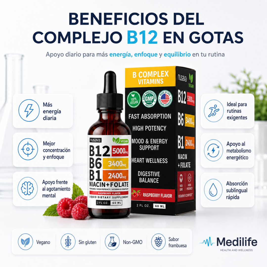 Vitamina B12, B6, B1, Niacina y Ácido Fólico en Gotas