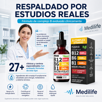 Vitamina B12, B6, B1, Niacina y Ácido Fólico en Gotas