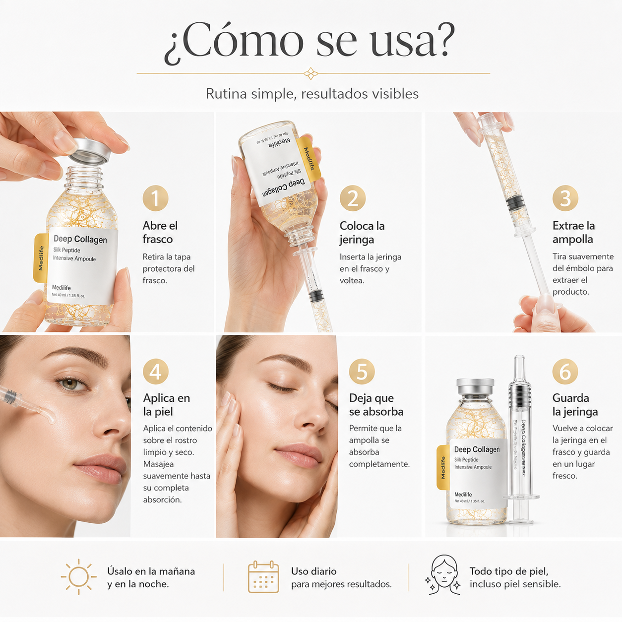 Ampolla Intensiva de Colágeno y 30 Péptidos para Suavizar Arrugas y Reafirmar la Piel – 40 ml