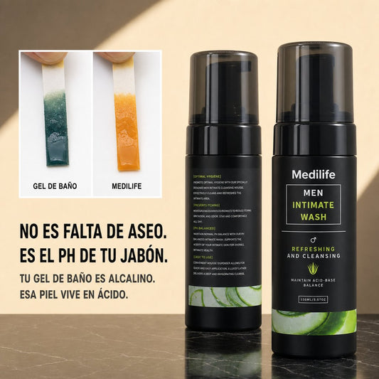 Medilife Íntimo Men, espuma íntima masculina pH 5.5, con la prueba de pH