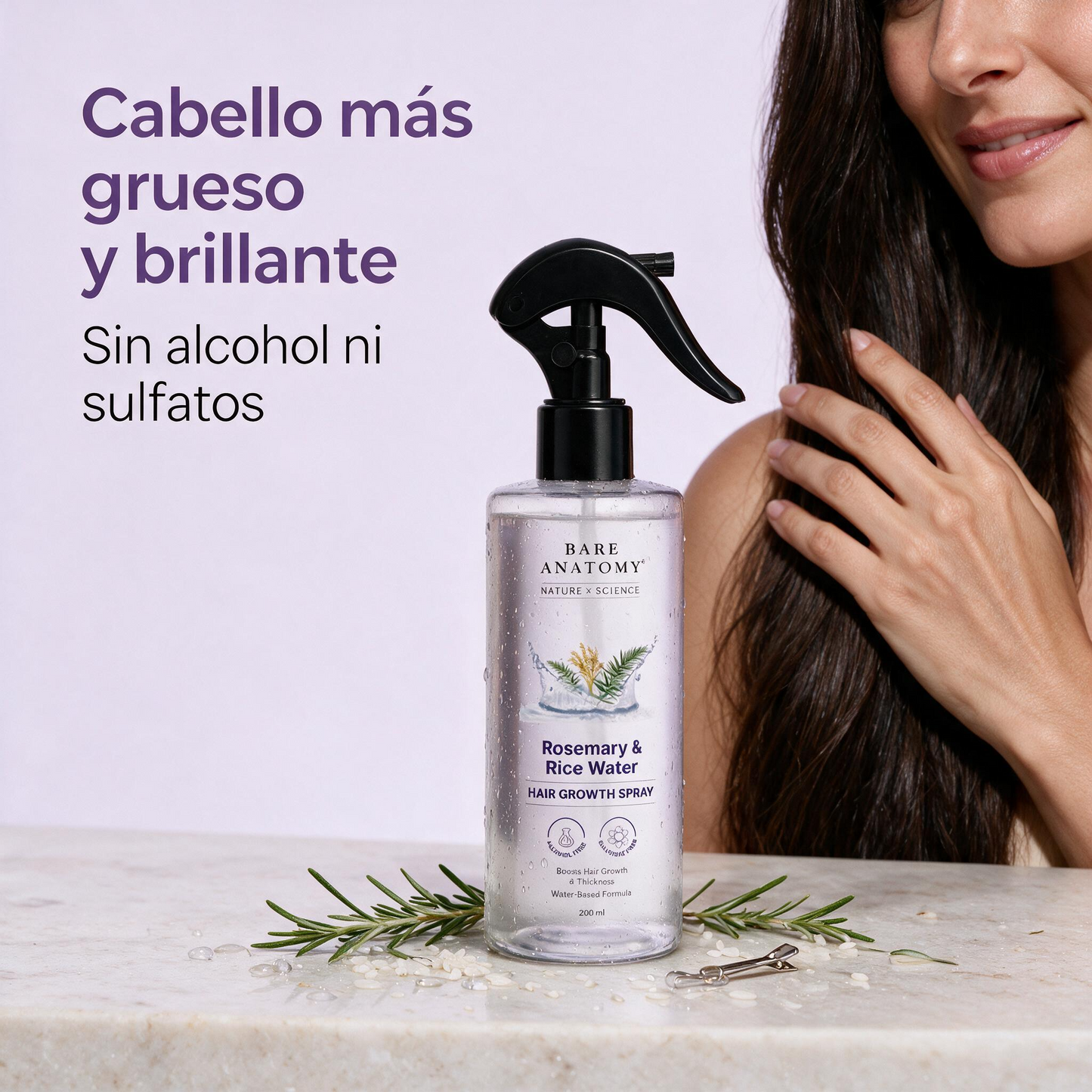 Rosemary & Rice Water, Spray Capilar para Crecimiento y Grosor 200ml