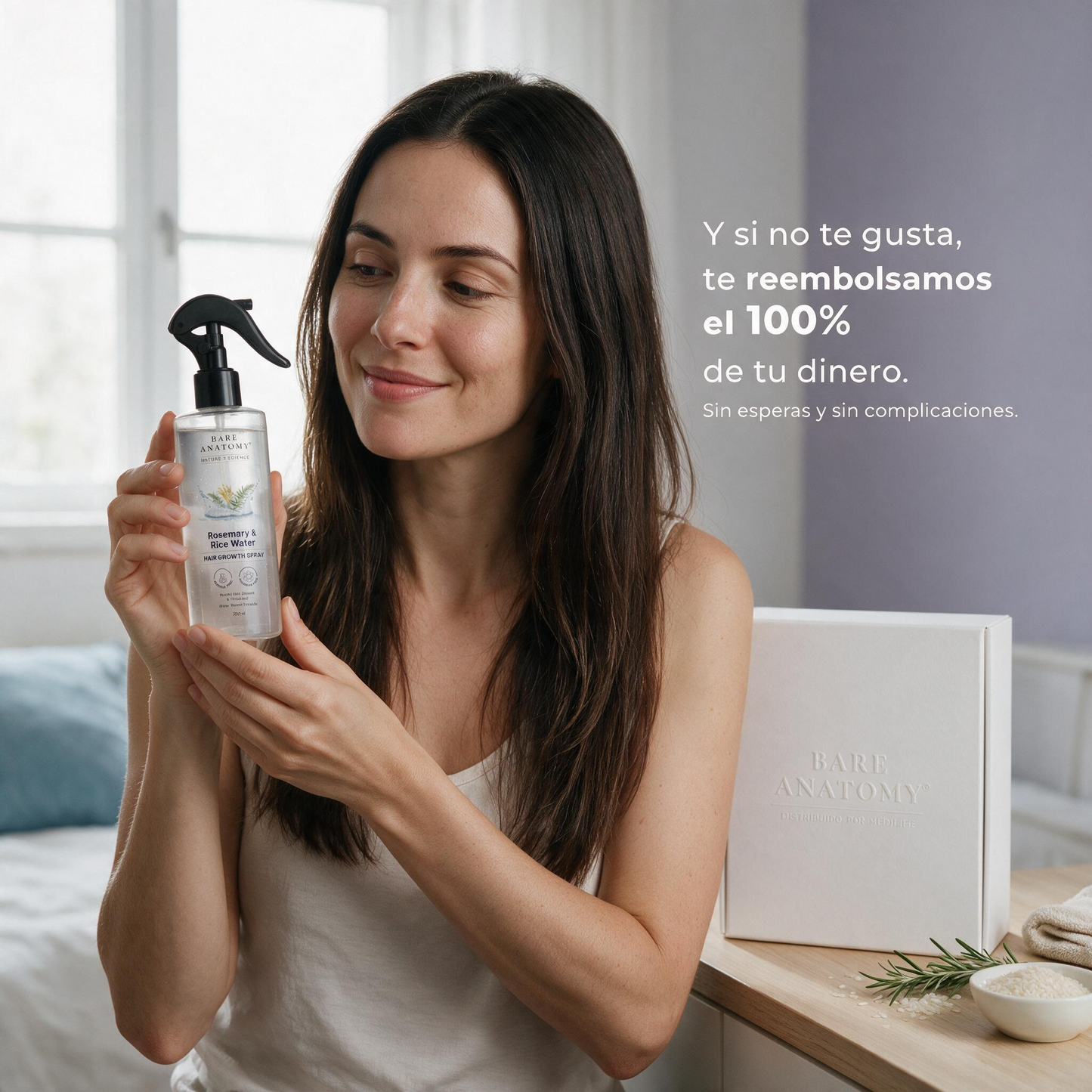 Rosemary & Rice Water, Spray Capilar para Crecimiento y Grosor 200ml