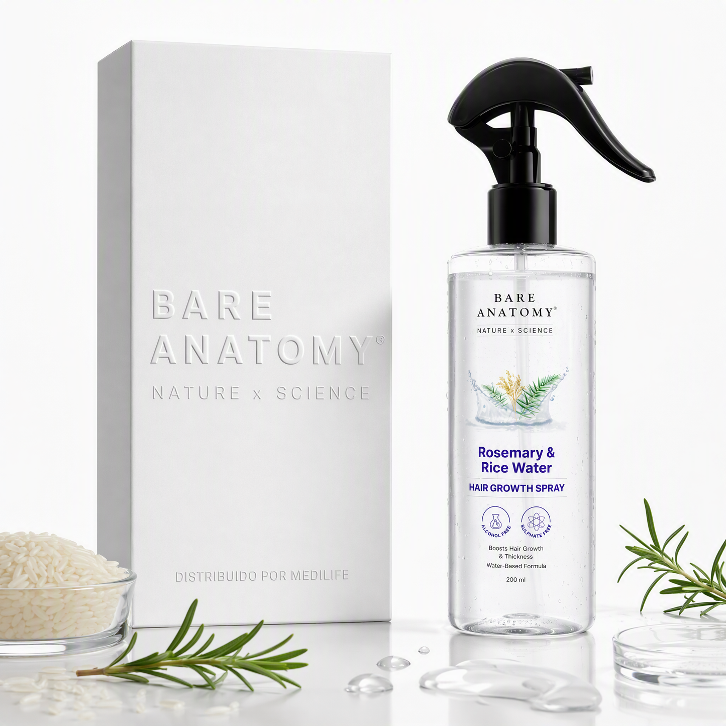 Rosemary & Rice Water, Spray Capilar para Crecimiento y Grosor 200ml