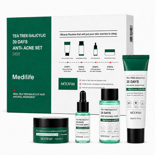 Set Antiacné 4 Pasos Medilife, caja y las cuatro piezas